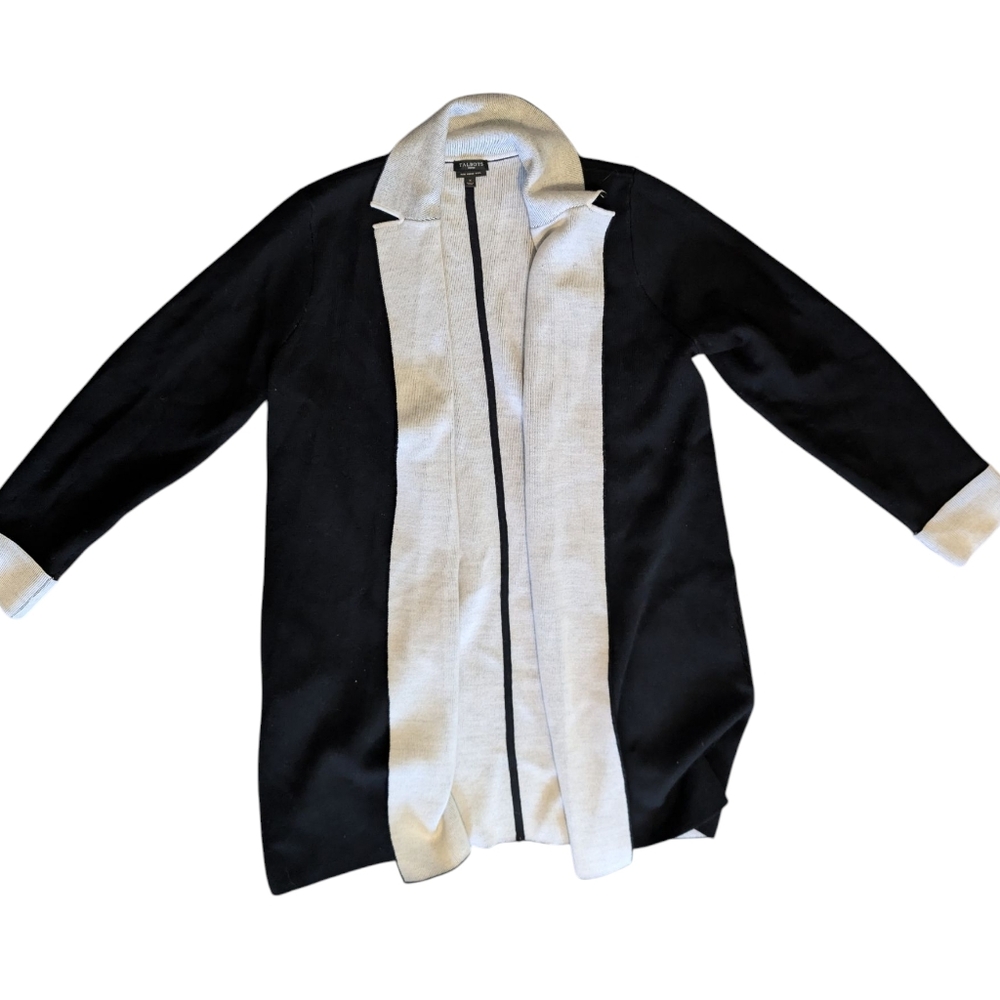 Talbots‎ Woman Pure Merino Wool Long Cardigan Sweater Black Light Gray Size XL